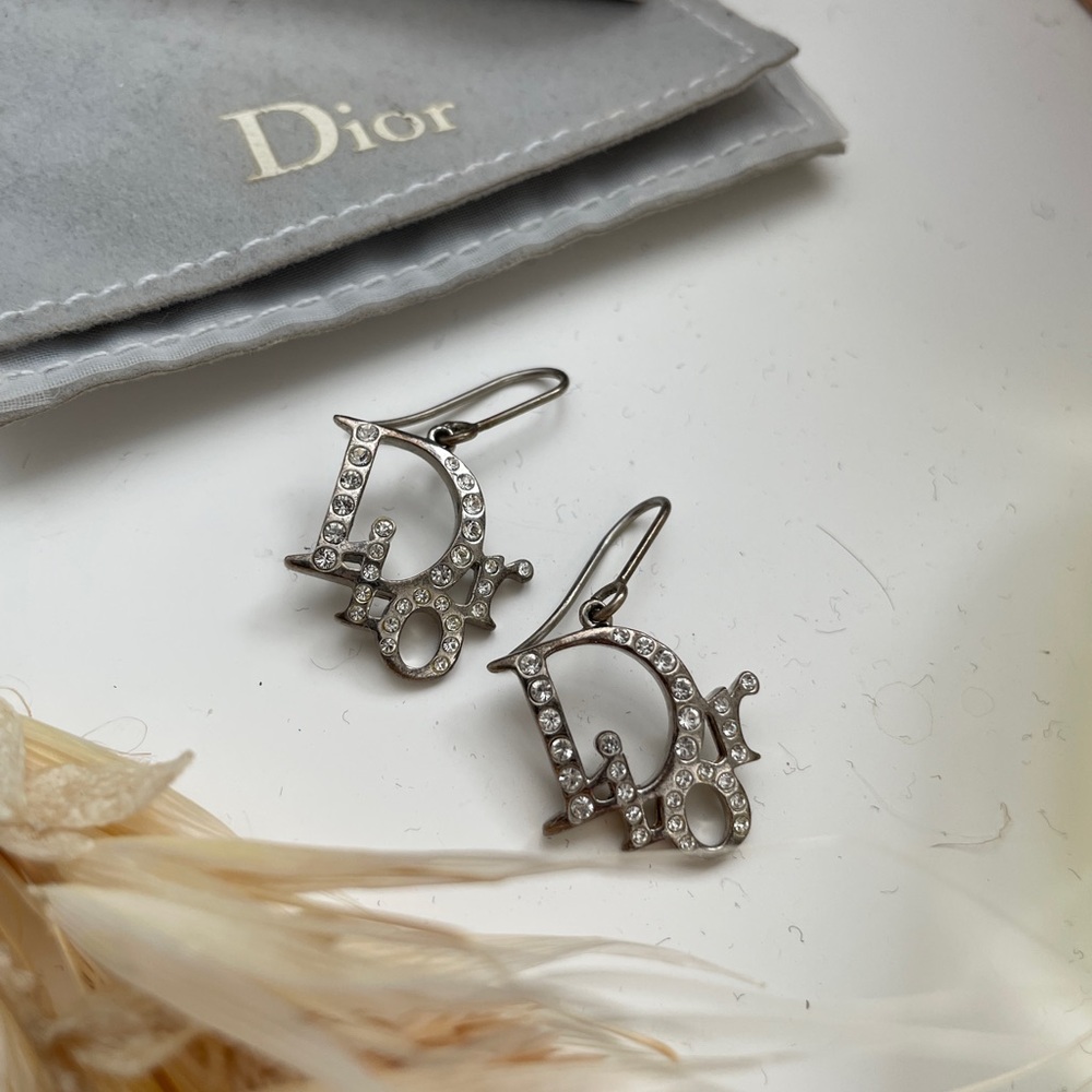 Dior Silver Rhinestone Earrings